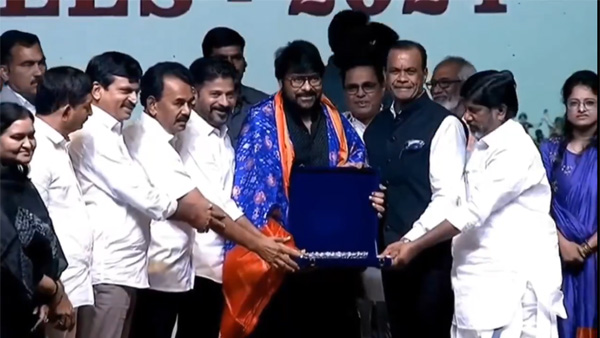Megastar Chiranjeevi was honored by the Telangana government on receiving the Padma Vibhushan award