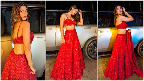 pooja hegde latest red dress photos