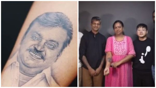 VijayaKanth wife Premalatha got his picture tattooed