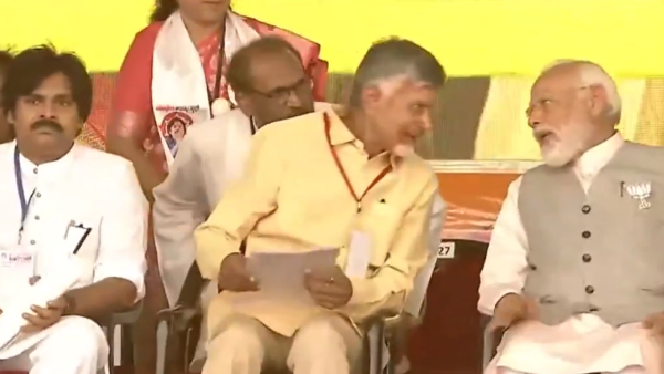 PM Modi Chandrababu Naidu and Pawan Kalyan attend Praja Galam public meeting