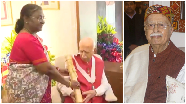 President Droupadi Murmu confers Bharat Ratna to LK Advani at his residence in Delhi