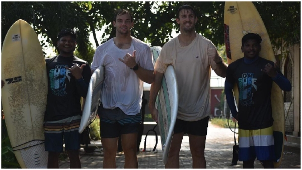 IPL 2024 DC vs CSK Mitchell Marsh and Tristan Stubbs surfing at Visakha beach