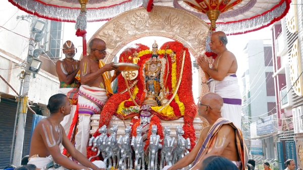 Sri Ramachandra Murty taking a celestial ride on Suryaprabha Vahanam in Tirupati