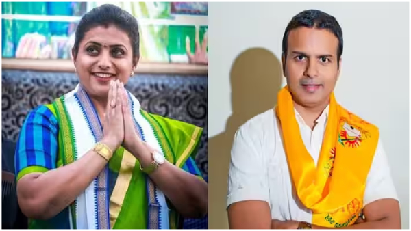 Roja remained silent even though huge flexi was arranged with photos of Gali Bhanuprakash in Nagiri