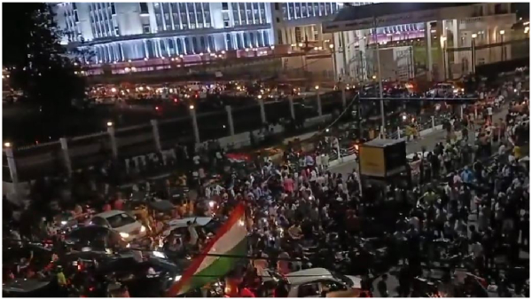 Fans celebrates at Telangana Secretariat in Hyderabad after India wins T20 World Cup trophy