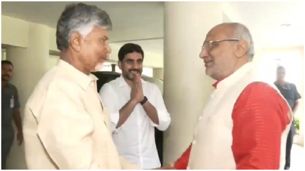 Telangana Governor CP Radhakrishnan visits AP CM Chandrababu Naidu s residence