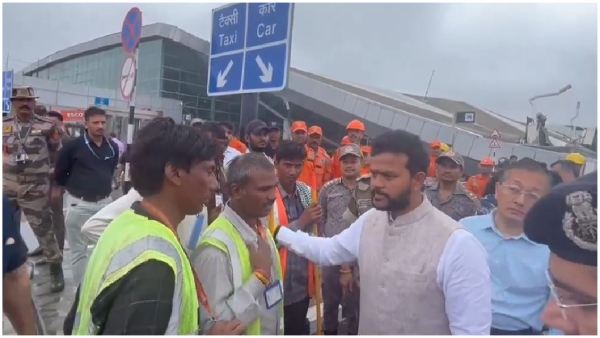 Minister K Ram Mohan Naidu inspected the roof collapse site at Terminal 1 of Delhi Airport Minister K Ram Mohan Naidu inspected the roof collapse site at Terminal 1 of Delhi Airport