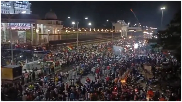 Fans celebrates at Telangana Secretariat in Hyderabad after India wins T20 World Cup trophy