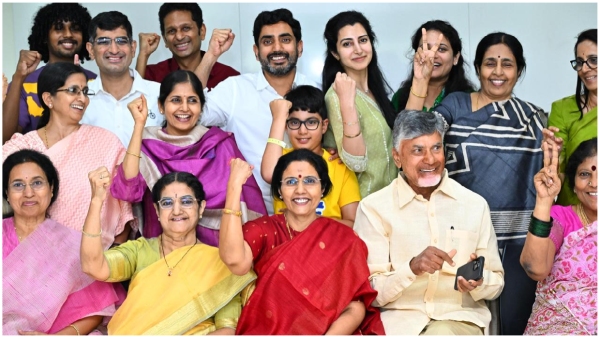 Chandrababu Lokesh TDP alliance victory celebrations in nara family Bhuvaneshwari Brahmani Happy