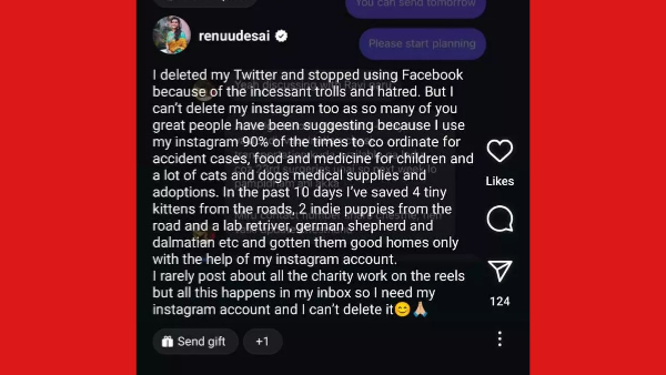 renu desai delete facebook and twitter accounts