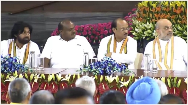 Newly elected MPs CMs and other leaders of the NDA at Old Parliament