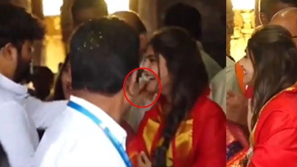 music director SS Thaman Touhces Sree Leela Cheeks at Tirumala srivari temple