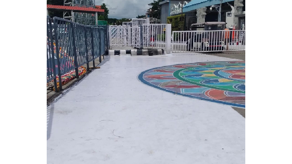 The white coolant were painted on the roads in Hill Shrine Tirumala