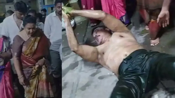 Election results 2024 Actor Sarath Kumar did angapradakshinam for winning his wife radhika as MP Election results 2024 Actor Sarath Kumar did angapradakshinam for winning his wife radhika as MP