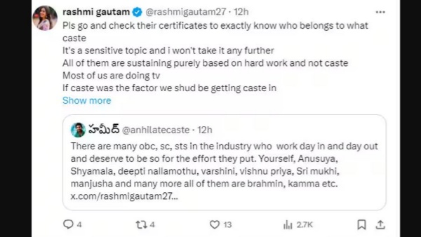 Anchor rashmi strong counter to netizen form cast feeling