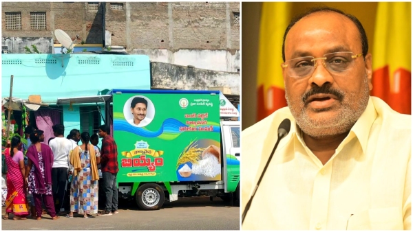 YS Jagan photo on ration vehicle What did the MLA and the minister Atchannaidu do