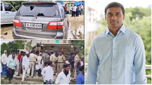 tdp cadre again stopped ysrcp mp peddireddy mithun reddy entry with stone attack