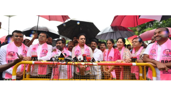 KTR and BRS Leaders Meet Governor CP Radhakrishnan for complaint on Revanth government