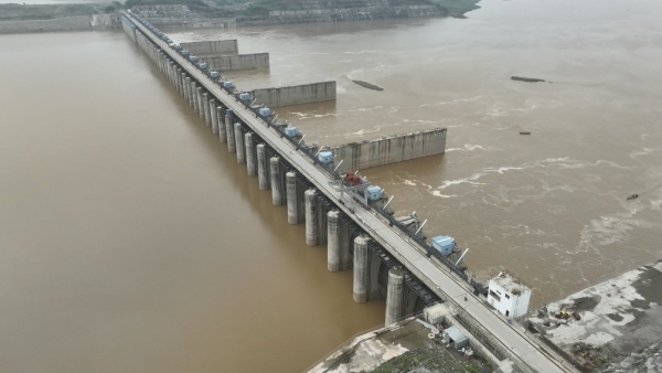 water release from Polavaram project as heavy inflows at spill way- here are drone pics