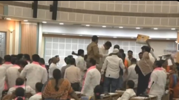Tension erupts at GHMC Counicl meeting BRS demands Mayor resignation
