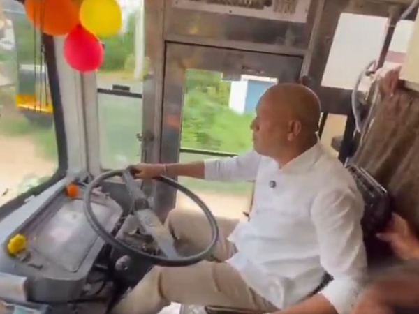 TDP MLA Pulivarthi Nani drives APSRTC bus