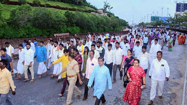 Devotees flocked to Yadadri Giripradakshina Devotees flocked to Yadadri Giripradakshina