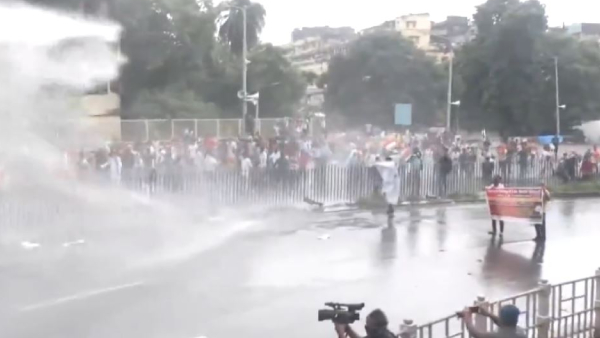 Nabanna Abhiyan Police use water cannons and tear gas shells to disperse protestors Nabanna Abhiyan Police use water cannons and tear gas shells to disperse protestors