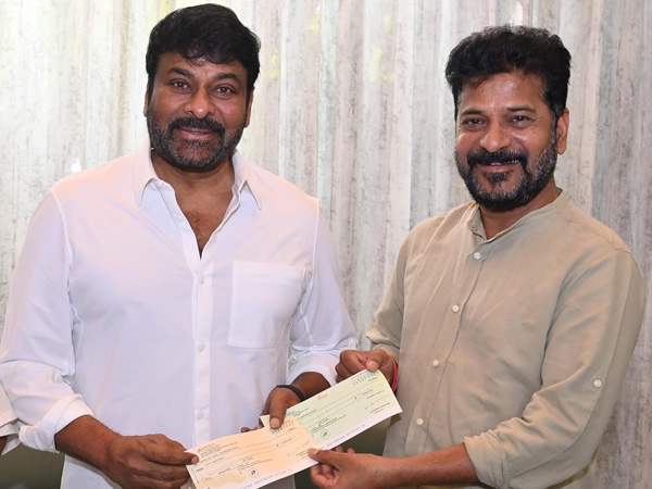 Megastar Chiranjeevi met CM Revanth Reddy and handover a cheque