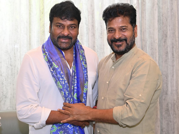 Megastar Chiranjeevi met CM Revanth Reddy and handover a cheque