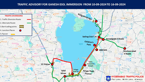 Route map and Trafice diversions for Ganesh Immersion in Hyderabad