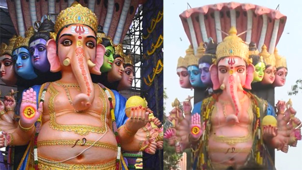 The Khairatabad Mahaganapati Shobhayatra has commenced drawing large crowds of devotees The Khairatabad Mahaganapati Shobhayatra has commenced drawing large crowds of devotees