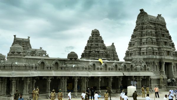 Gold plating works for Vimana Gopuram of Yadadri sri lakshmi narasimha swamy temple Gold plating works for Vimana Gopuram of Yadadri sri lakshmi narasimha swamy temple