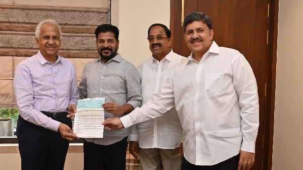 Reliance foundation has handed over a cheque Rs 20 Cr to CM Revanth Reddy