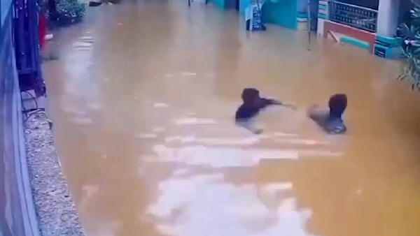 CCTV footage captured Singh Nagar in Vijayawada witness the rise in flood water on September 1