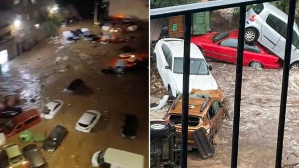 Spain Watch how cars are washed away in flood waters video