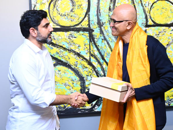 IT Minister Nara Lokesh in a meeting with Microsoft CEO Satya Nadella