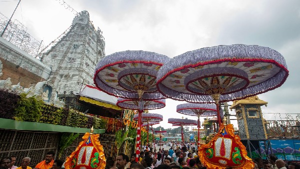 Special umbrellas reached Tirumala from Chennai for Garudaseva in Brahmotsavams