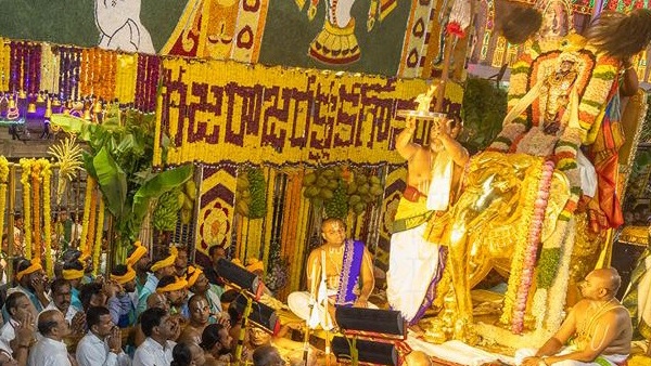 Sri Malayappa is taken out for a procession on Elephant As part of Brahmotsvam