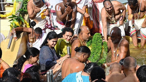 Srivari Chakrasananam was performed magnificently by the priests at Pushkarani in Tirumala