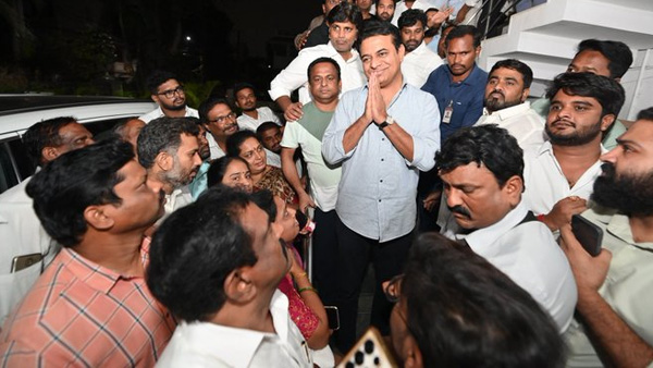 BRS cade Gathers in huge at KTR house amid Arrest speculations