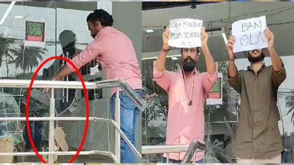 Sangareddy A customer who brought sandal garland to the Ola showroom for protest
