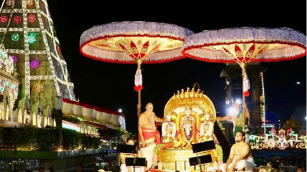 Trial run of procession of Panchami Thirtham Sare of Lord Venkateswara was held in Tirupati