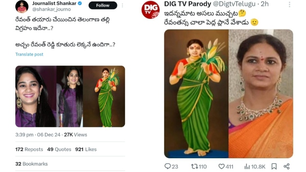 Indecent posts on the statue of Telangana Thalli congress complaint and gave warning