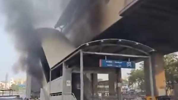 Several bikes parked at Malakpet Metro Station in Hyderabad catches fire