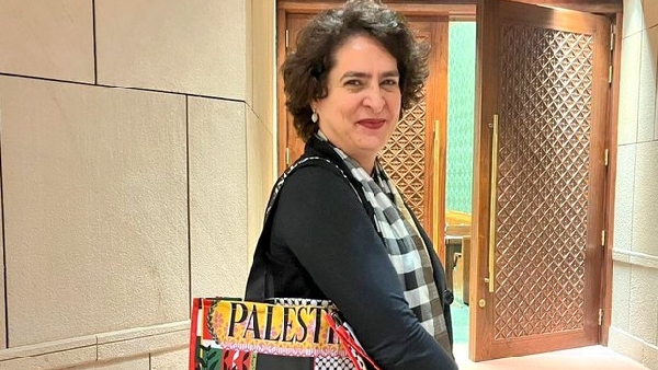 Priyanka Gandhi once again express solidarity with Palestine by carrying emblazoned bag