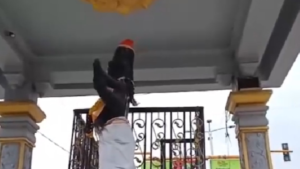 A man put a Santa Claus hat on the statue of Annamayya cctv footage revealed this