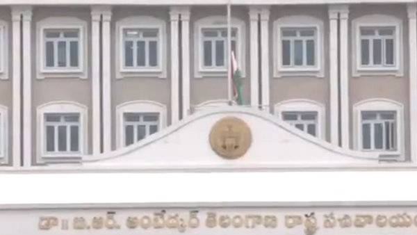 National flag at Telangana Secretariat at half-mast following the demise of former PM Manmohan Singh