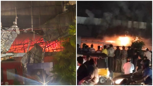 Major fire breaks out at Mahindra car showroom in Madhapur Hyderabad