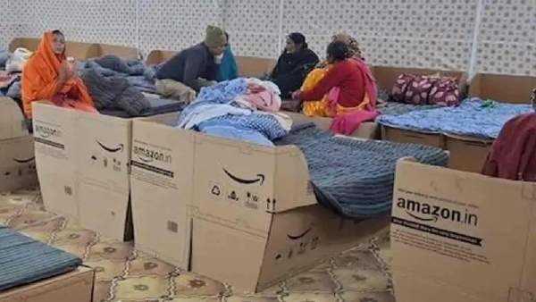 amazon india help to maha kumbh mela devotees delivery boxes turned as beds