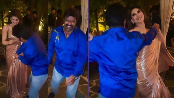 Balakrishna dance with heroine at Daaku Maharaaj success party